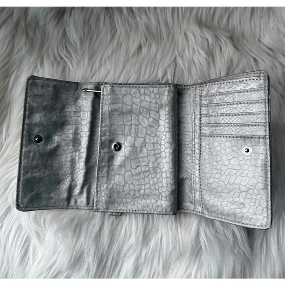 Kipling Metallic Silver Croc-Embossed Women's Wallet - Picture 3 of 8